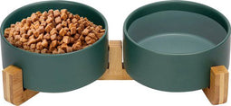 Jake & Jacky Voerbak Hond en Kat Keramiek - Dubbele Eetbak met Standaard - 2x 800 mL - Groen (2 stuks)
