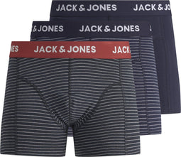 JACK&JONES JACPETER - 3-pack gestreepte heren onderbroek met logoband - Donkerblauw