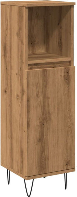 vidaXL - Badkamerkast - 30x30x100 - cm - bewerkt - hout - artisanaal - eikenkleurig