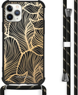 iMoshion iPhone 11 Pro Max - Hoesje met Koord - Verstelbaar Koord - Goud/Zwart/Golden Leaves
