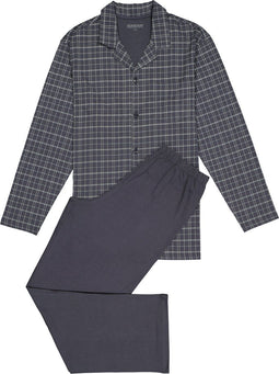 Schiesser Heren Pyjama - Doorknoop - Ruitenpatroon - Antraciet - Maat XL