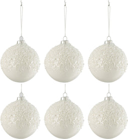 J-Line kerstbal Suiker - glas - wit - small - doos van 6