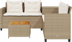 vidaXL - Tuinbank - met - tafel - en - kussens - L-vormig - poly - rattan - beige