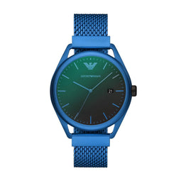 Emporio Armani AR11328 - Polshorloge - 43 mm - Matzwart met blauw bandje
