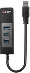 Lindy 43176 - USB Hub - 1x Ethernet 1Gbps 3x USB 3.2 Gen1 5Gb/s type-A - Zwart
