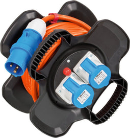 Brennenstuhl CEE Kabelhaspel X-Gum / Camping Kabelhaspel met 10m kabel in oranje (kabelhaspel met 2 CEE Stopcontacten + 3 Contactdozen, voor permanent gebruik buitenshuis, Made in Germany)
