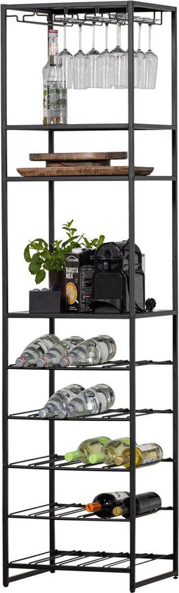 WOOOD Reese Wijn-/Drankenrek - Metaal - Zwart - 185x45x40