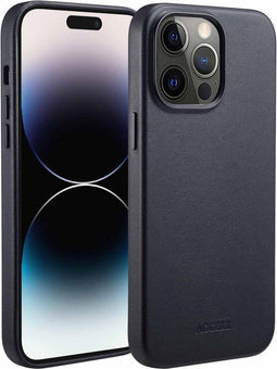 Accezz MagSafe Leather Backcover - iPhone 14 Pro Max - Echt leer met verhoogde randen - Zwart