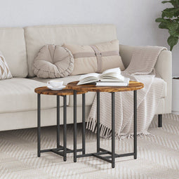 vidaXL - Bijzettafel - Set - van - 2 - Gerookt - Eiken - Saemelproduct - en - Metaal