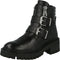 PS Poelman Klara - Dames Biker Boots - Chunky zool 5,5 cm met gespen en ritssluiting - Zwart - Maat 37