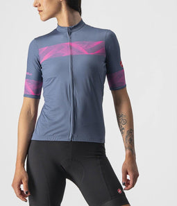 Castelli Fietsshirt Korte Mouwen Dames Blauw Roze - FENICE JERSEY LIGHT STEEL BLUE PINK FLUO-L