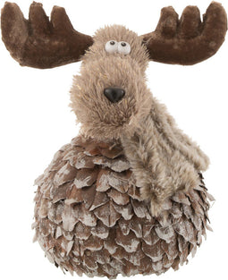 J-Line figuur Rendier + Sjaal - hout - bruin/grijs - large