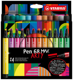 STABILO Pen 68 MAX - ARTY – Premium Viltstift Met Dikke Beitelpunt - Etui Met 24 Stuks – Met 24 Verschillende Kleuren