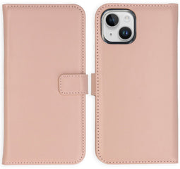 Selencia iPhone 15 Plus - Echt Lederen Bookcase - 3 Pashouders - Dusty Pink