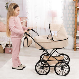 14375AA - Poppenwagen - Opvouwbaar met mand en tas - Nostalgisch klassiek