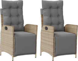 vidaXL - Tuinstoelen - 2 - st - verstelbaar - voetensteun - poly - rattan - beige - mix