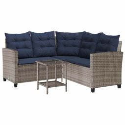 vidaXL - Tuinbank - met - tafel - en - kussens - L-vormig - poly - rattan - grijs