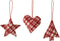 J-Line kersthanger Hart + Ster + Kerstboom Geruit - textiel - rood/wit - 3 stuks