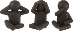 J-Line figuur P'tit Maurice Zittend horen/zien/zwijgen - polyresin - zwart - 3 stuks