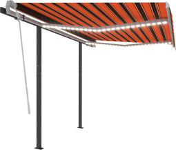 vidaXL - Luifel - handmatig - uittrekbaar - met - LED - 3,5x2,5 - m - oranje - en - bruin