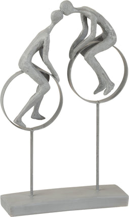 J-Line decoratie Koppel Op Cirkels - polyresin - grijs