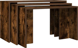 vidaXL - 3-delige - Tafeltjesset - bewerkt - hout - gerookt - eikenkleurig