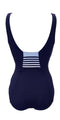 Nickey Nobel Darwin Stripes - Dames Badpak - Mouwloos - Donkerblauw met witte strepen - Maat 40