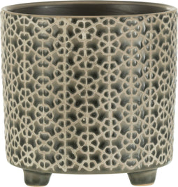 J-Line bloempot Bloem - keramiek - grijs-blauw - 2 stuks - Ø 14 cm