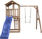 AXI Beach Tower Speeltoestel in Bruin - Speeltoren met Enkele Schommel, Blauwe Glijbaan en Zandbak - FSC hout - Speelhuis op palen voor de tuin