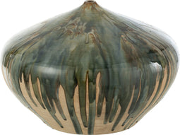 J-Line vaas Laag Verf - keramiek - naturel/groen - Ø 36 cm