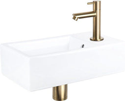 Differnz Force - Fonteinset - Keramiek - Kraan recht mat goud - 40 x 22 x 11.5 cm
