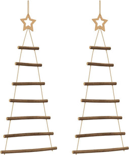 vidaXL - Hangende - kerstbomen - met - topsterren - 2 - st - 42x90 - cm - naturel - tak
