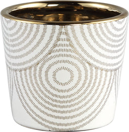 PTMD Vincey Ronde Bloempot - H8 x Ø9 cm - Keramiek - Wit/Goud