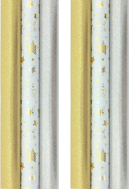 GOLDEN STARS cadeaupapier - Kerstpapier - 6 rollen 3 meter x 70 cm - Multikleur