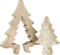 J-Line decoratie Puzzel Kerstboom - hout - goud/glitter - large