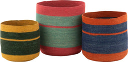 J-Line mand Rond + Strepen - zeegras - mix - 3 stuks