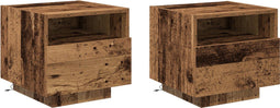 vidaXL - Nachtkastjes - met - LED-lampen - 2 - stuks - Oude - Hout - 40x39x37 - cm