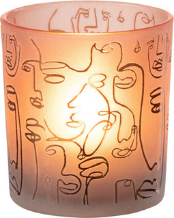 J-Line theelichthouder Happy Faces - glas - rood - small - 2 stuks