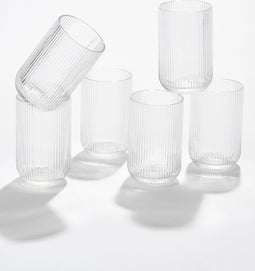 Mica Decorations Merlot - Drinkglazen set - Geribbelde afwerking - 400 ml - (set van 6)