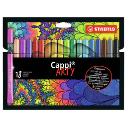 STABILO Cappi - Viltstift - Nooit Meer Je Dop Kwijt Dankzij De Dopring - ARTY Etui Met 18 Kleuren