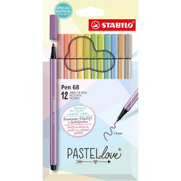 STABILO - Pen 68 viltstift, pastel, etui van 12 stuks, assorti