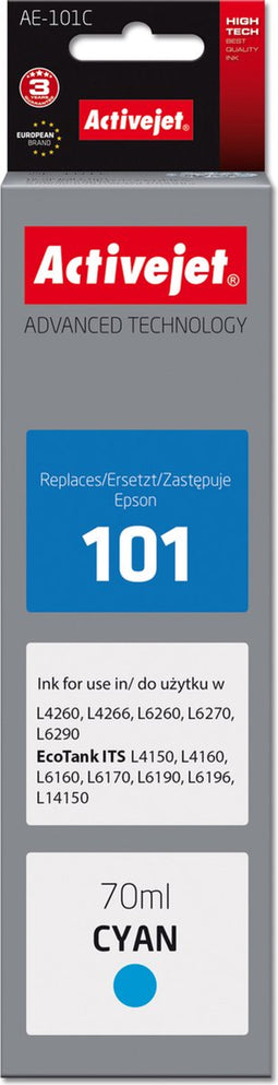 Activejet inkt AAE-101C inktfles voor Epson printer, vervanging Epson 101; Supreme; 70 ml; cyaan