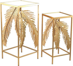 PTMD Sazin Rechthoekige Bijzettafel - 33x33x71 cm - Set van 2 - Goud