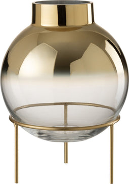 J-Line vaas Bol Op Voet - glas - goud/transparant - 30 cm hoog