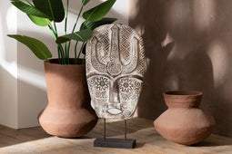 J-Line decoratie Masker Op Voet Zihao - hout - naturel