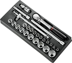 Facom Module Zeskant metrische doppen 1/2” met Ratel SL.161B - 26-delig - MOD.SL161-46