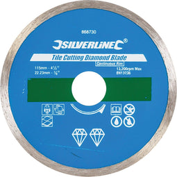 Silverline Diamant tegel snijschijf - Gesloten velg - Ø 115 mm - Asgat 22,23 mm - Voor nat en droog slijpen