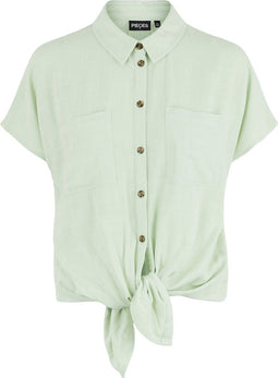 Pieces PCVINSTY - SS TIE SHIRT - Dames Blouse - Lichtgroen - Maat L
