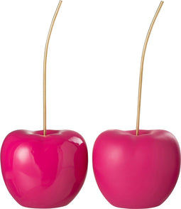 J-Line decoratie Kers - polyresin - blinkend/mat roze - large - 2 stuks