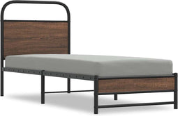 vidaXL - Bedframe - zonder - matras - bewerkt - hout - bruin - eikenkleur - 75x190 - cm